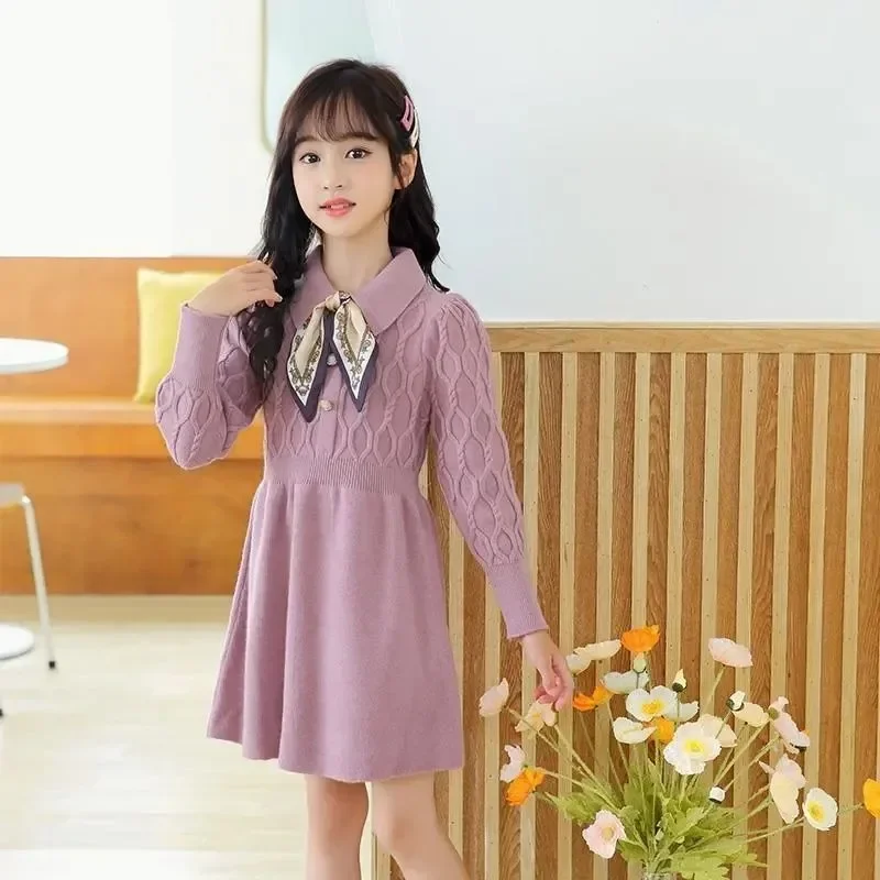 2025 Autumn Winter New Stylish Knit Sweater Dress for School Kids Base Layer Girls Knit Dress