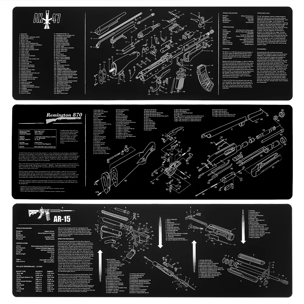 

AR-15 AK47 Remington 870 Cleaning Rubber Mat "36x12" Size Gunsmith Armorer with Parts Diagram and Instructions Mouse Pad Mat