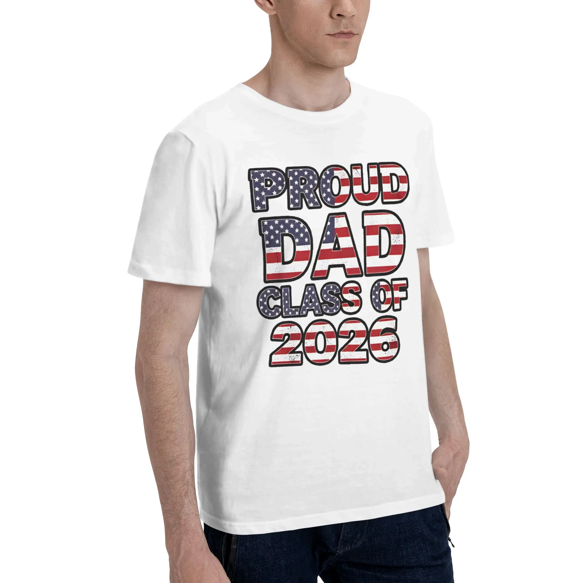Proud Dad Class of 2026 Graduation Grunge Funny Graphic 100% Cotton T-Shirt Class Of 2026 Tops Tees For Men
