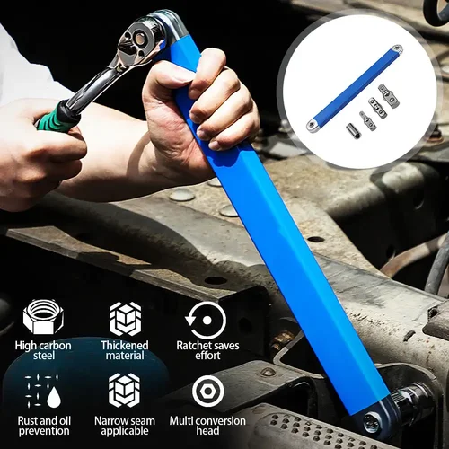 Imagen 1 del producto Llave de extensión compensada multifuncional para coche con 4 adaptadores, llave de trinquete de enchufe de impacto de doble propósito, llave manual automotriz