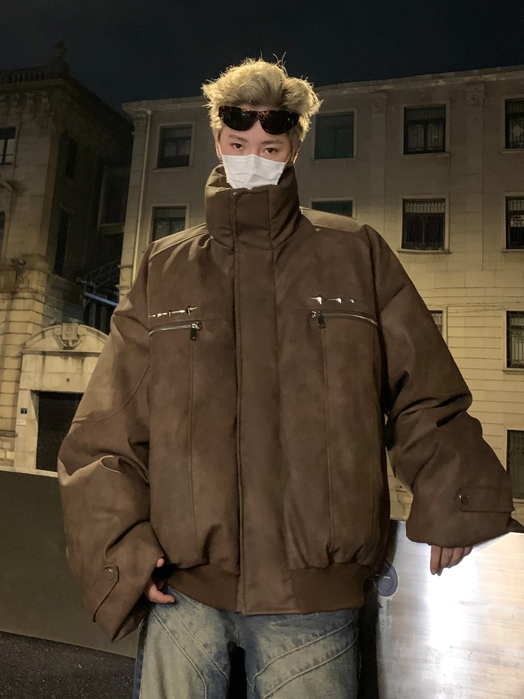 

Cleanfit Men's PU Leather Dyed Jaet Cotton Workwear ort Sle Winter Warm Faionable Zipper Decorated American Sle