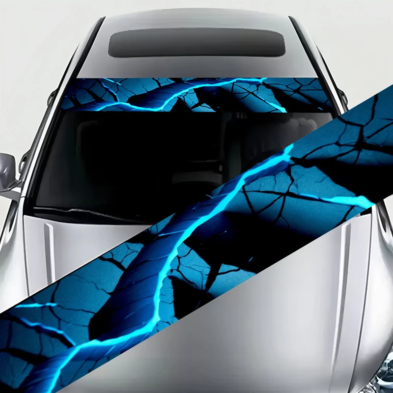 Stiker blok depan mobil dengan lukisan dekoratif belahan api biru, cocok untuk mobil SUV truk, kendaraan luar ruangan