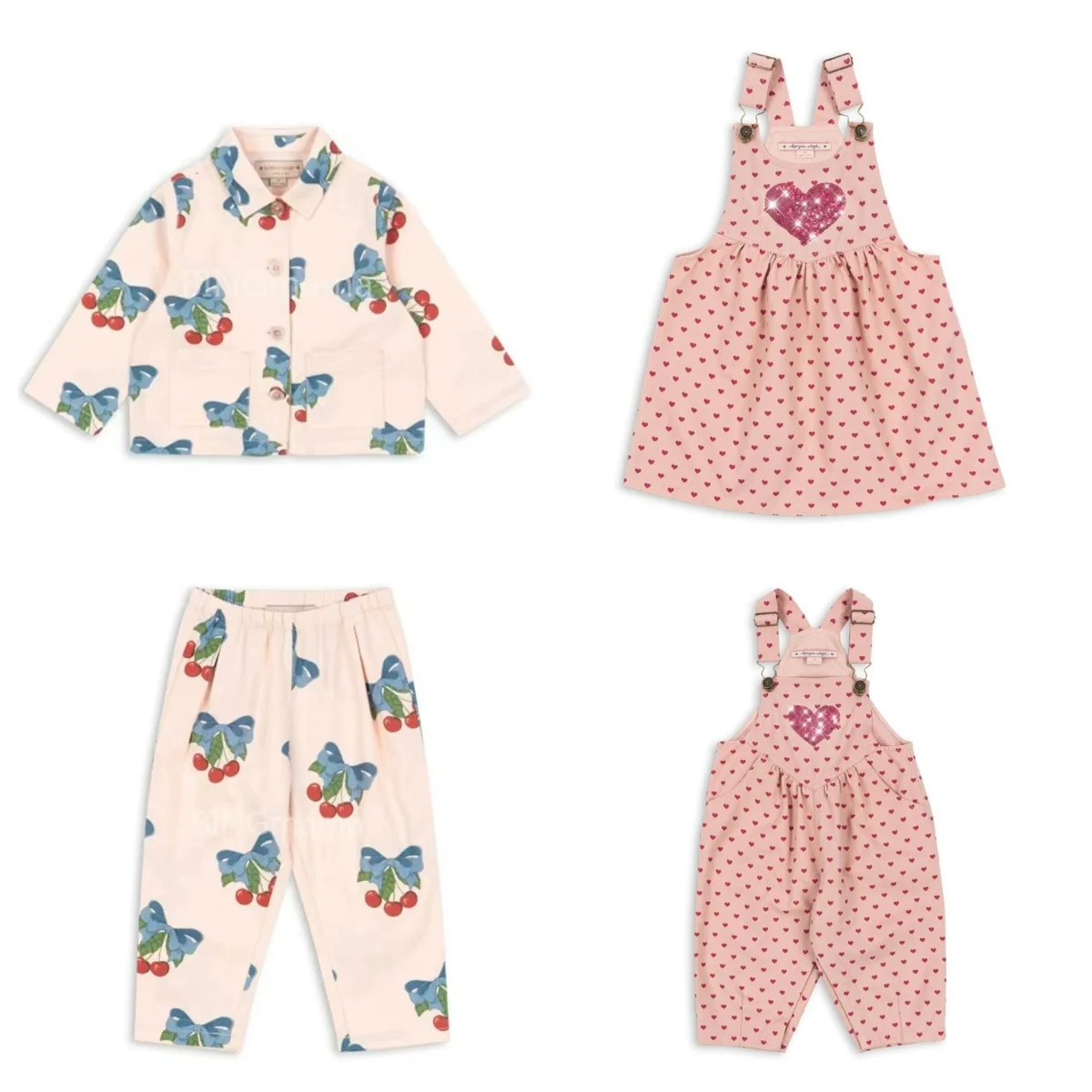 2025  Children Denim Clothes Set Toddler Girls Heart Print Jacket Jeans Kids Cute Overalls Dress Girl Dresses Outwear Pants