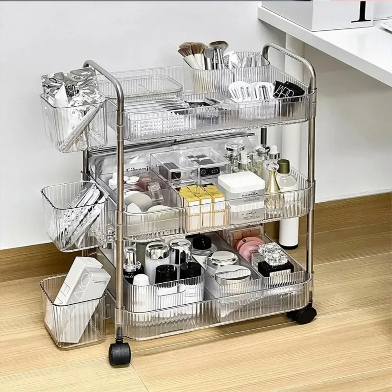 Mobile Shelf with Wheels, Mobile Transparent Storage Rack, Multi-Layer Snack Cart, Snack Cart