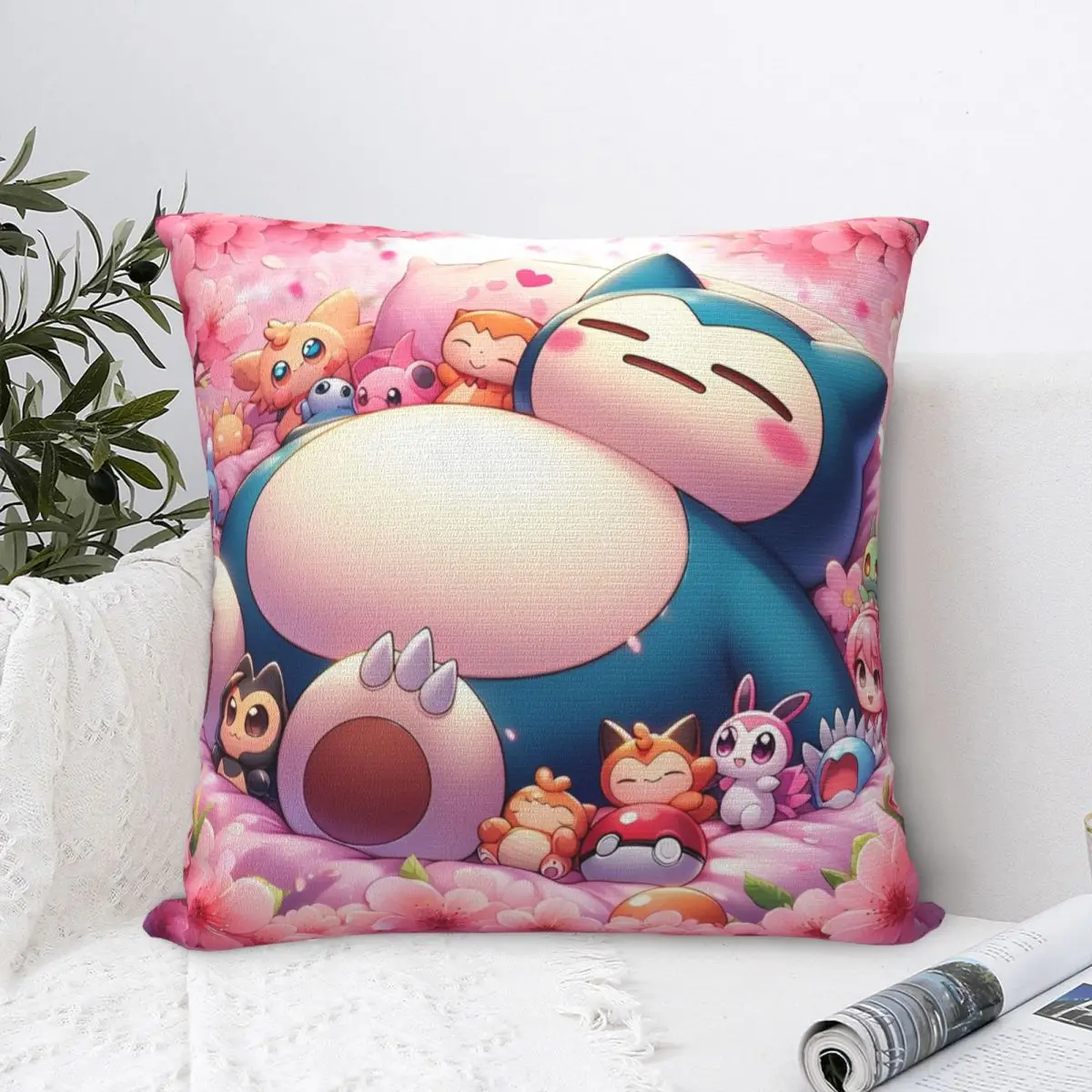 Pillow Case Snorlax Pokemon Square Pillow Cover Retro Trendy Cushion Cover Graphic Pillowcases For Office Car Home Decorative