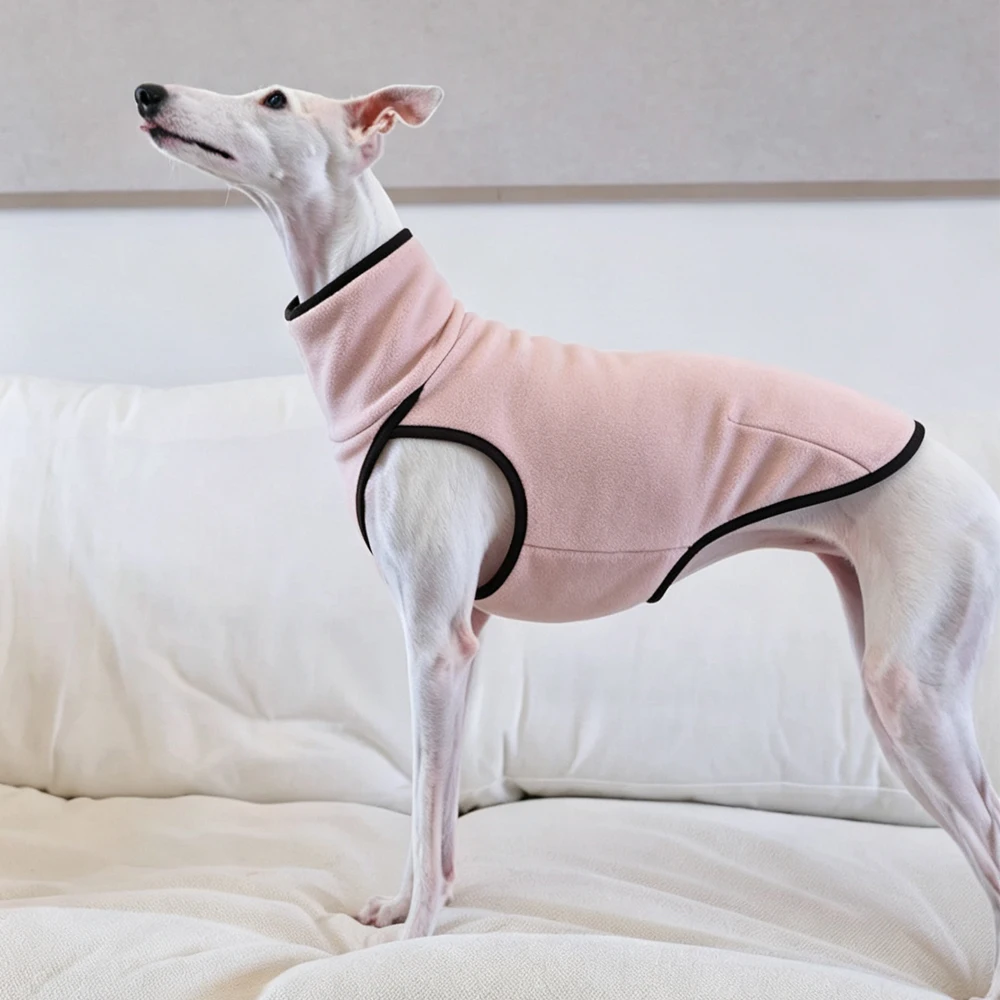 Effen fleece wintervest met hoge hals voor Italiëns Greyhound, warme jumpsuit als basislaag voor Whippet, Saluki en Bedlington honden.