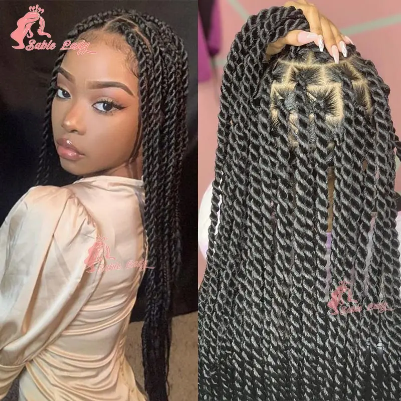 Synthetische Senegalese Full Lace Twist Gevlochten Pruiken Box Knooploze Godin Gevlochten Pruik Full Lace Frontale Vlechten Pruik voor Zwarte Vrouwen