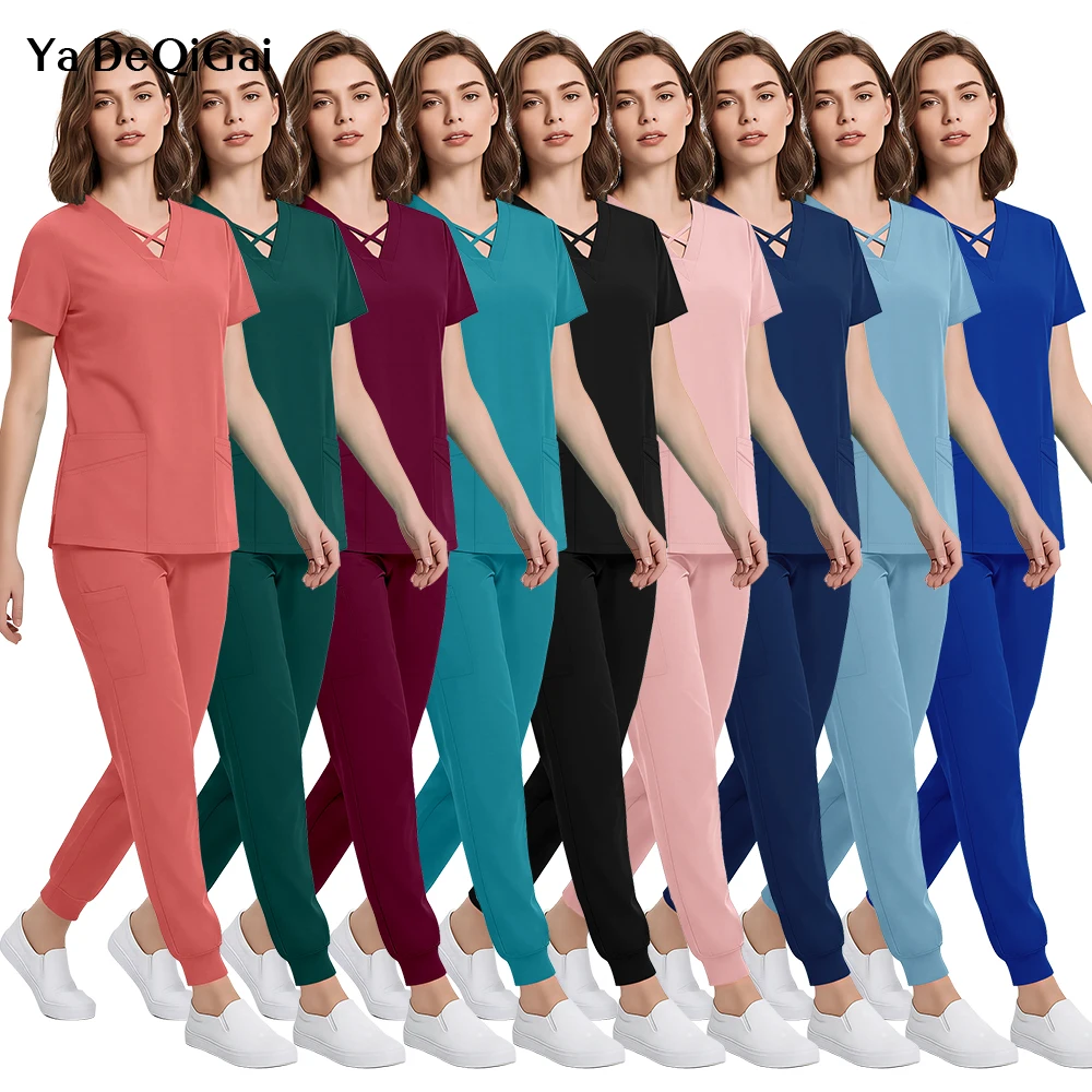 

Оптовая продажа, набор клинических хирургических скрабов, медицинская униформа медсестры, женская летняя одежда для зоомагазина, скраб-топ, брюки, рабочая одежда для больниц и врачей