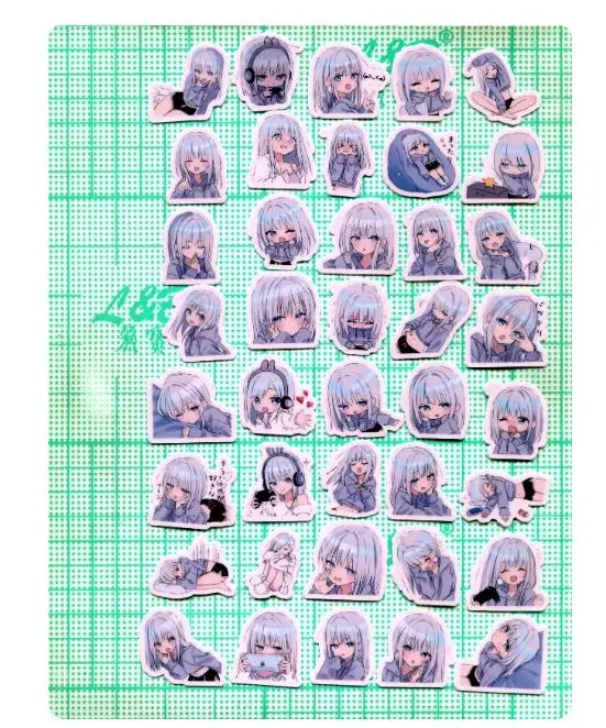 40pcs/pack a silver-haired girl wearing loungewear 2-3cm waterproof diy sticker