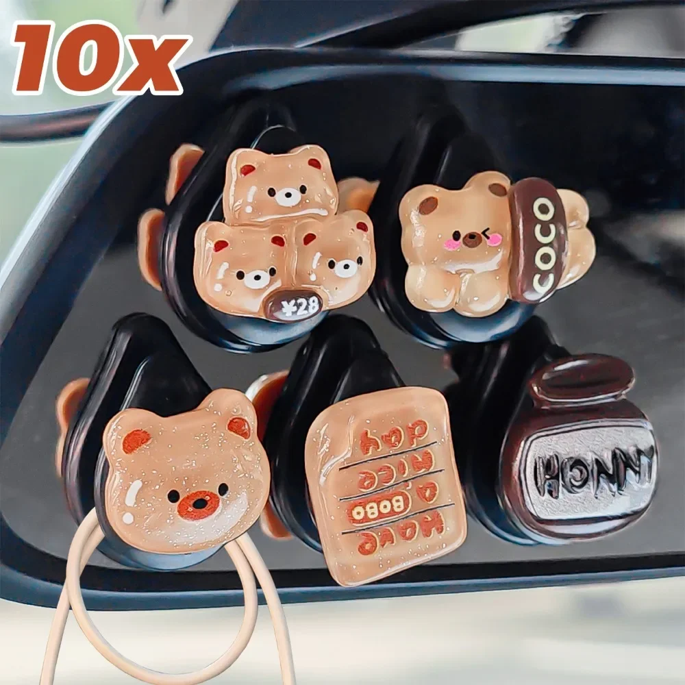 Cartoon Bear Small Hook Car Seat Back Self Adhesive Hook Cute Honey Pot Bear Dessert Auto Dashboard Decor Hanging Storage Hook