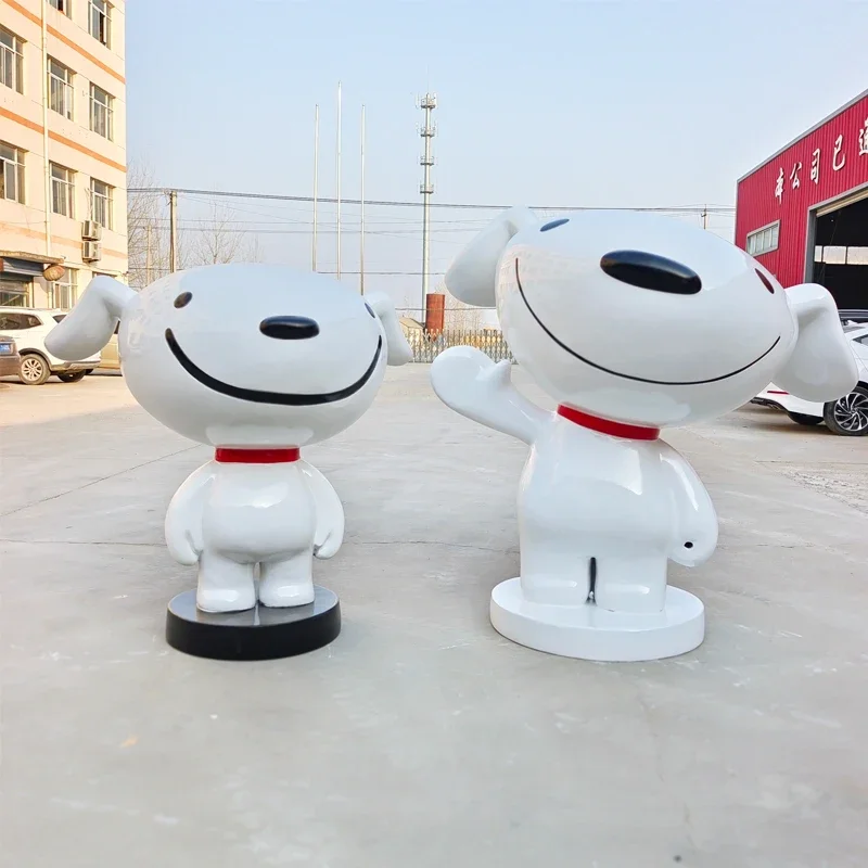 Customize online celebrity cartoon FRP dog sculpture doll dog mascot model living room shopping mall outdoor floor decoration.