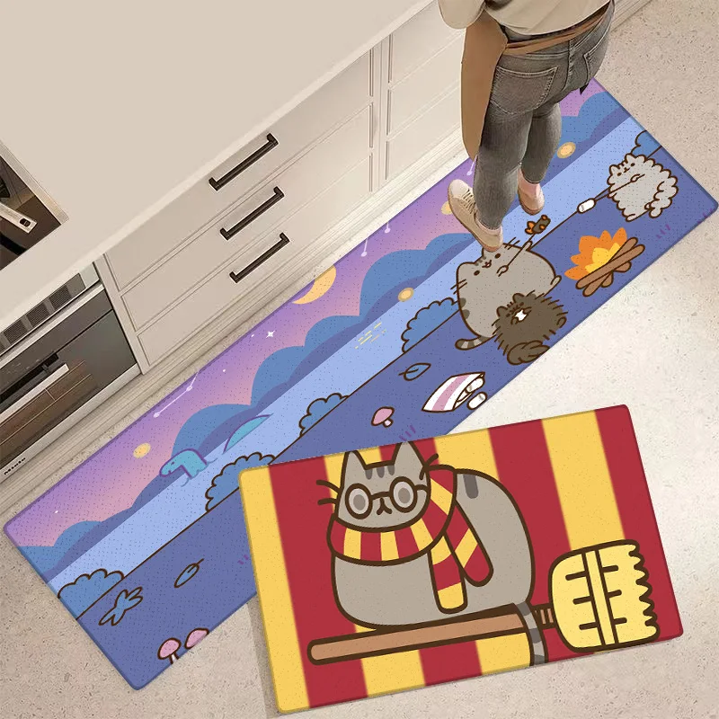 Entrance Front Door Doormat Kawaii Pusheens Non-slip Kitchen Rug Living Room Rugs Balcony Bathroom Foot Mat Floor Mats Carpet