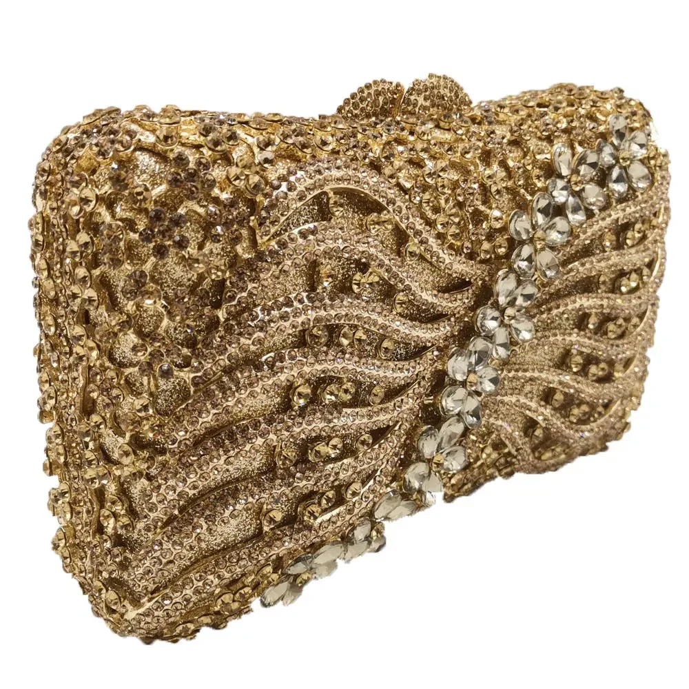 Imagem -02 - Fgg-clutch Cristal Mulher Bolsas Noite Festa de Casamento Bolsas Strass Senhoras Jantar de Gala Bolsas Douradas Boutique em Stock