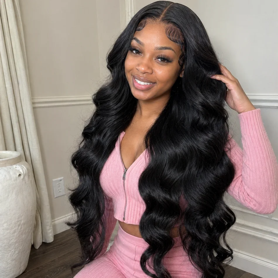 

Extra Long 40 Inch 250% Density Natural Black Body Wave Remy Human Hair Wigs 13x4 HD Lace Frontal Pre Plucked 5x5 Glueless Wear