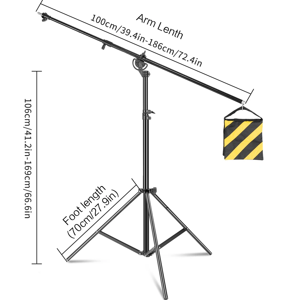 SH 4M Photographic Tripod Retractable Cantilever Equipment Wishbone Photography Studio Accessory Metal Light Stand With Sandbag