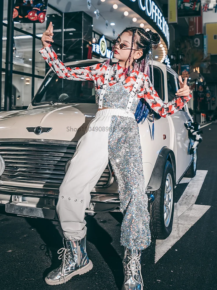 

Urban Dance Girl Clothes Hip-hop Jazz Costumes Girls Jazz Clothes Children's Domineering Fashionable Suit Sequins Cool
