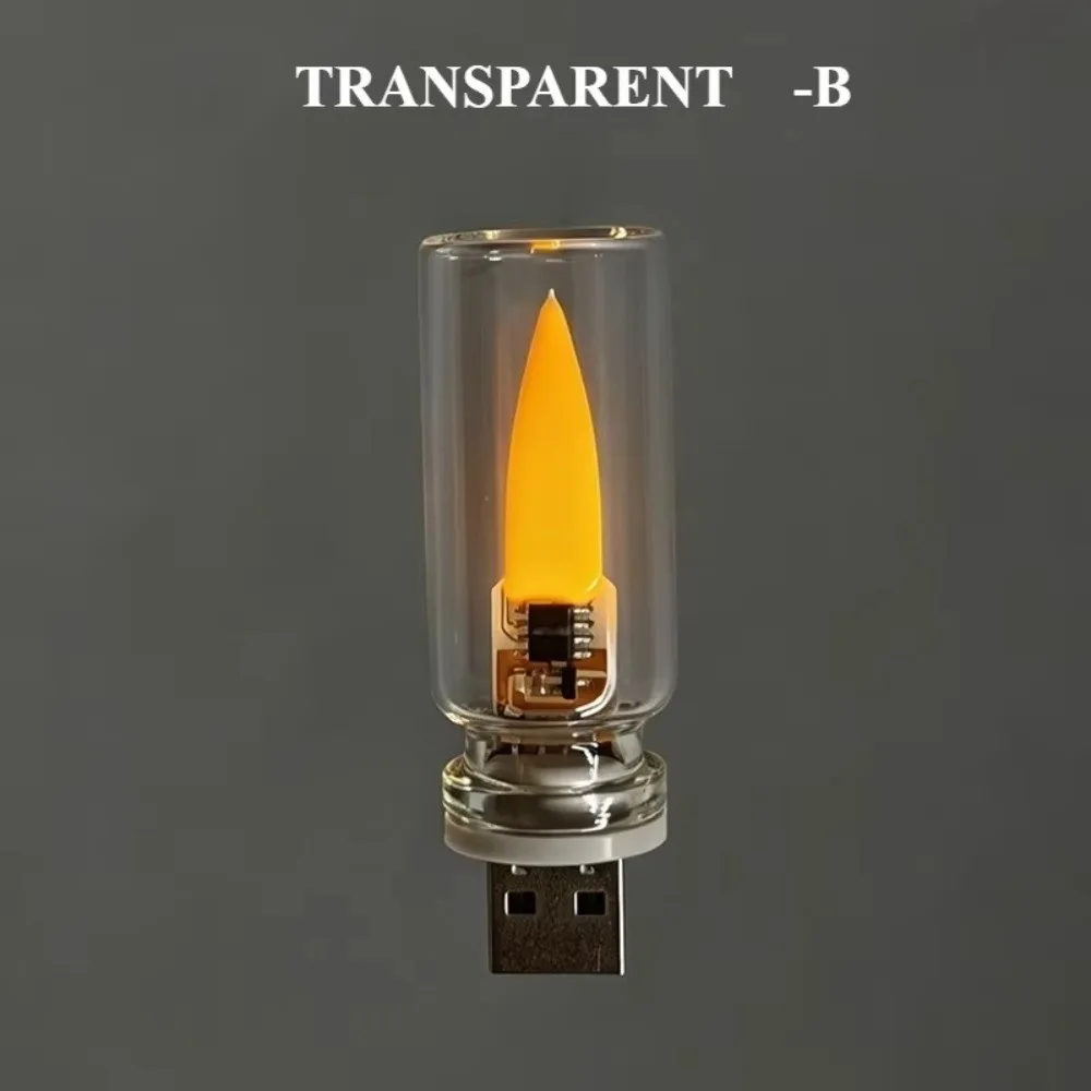 Glass USB Flame Night Light Warm Light Flickering Flame Simulated Candle Light Plug and Play Low Power Consumption