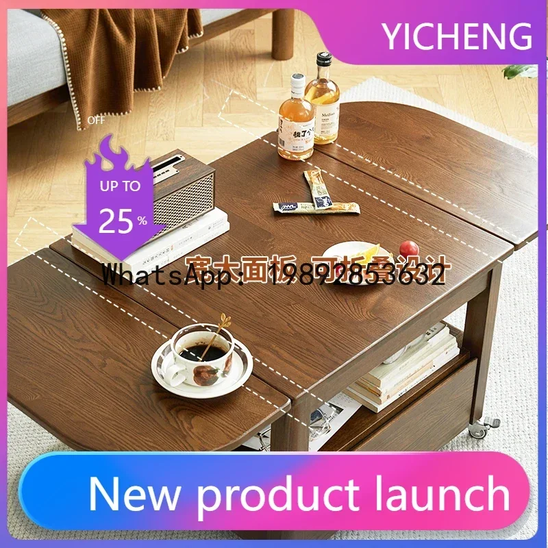 

KTZZ Ash Tea Table Simple Folding Modern Living Room Movable Side Table Small Apartment Solid Wood Tea Table