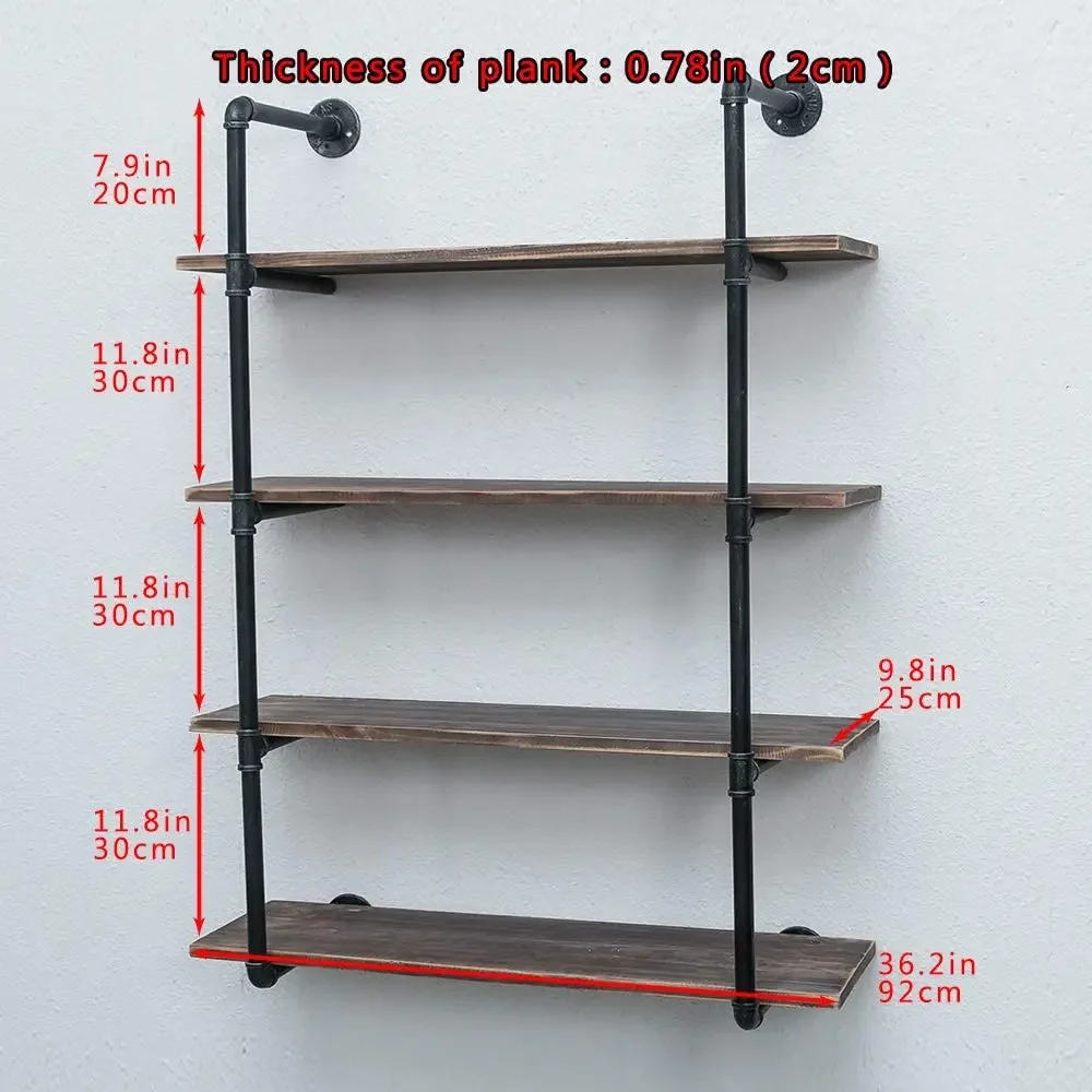 36in Rustic Metal Floating Industrial Pipe Shelving Wall Mounted Unit Bookshelf Hanging Wall Shelves