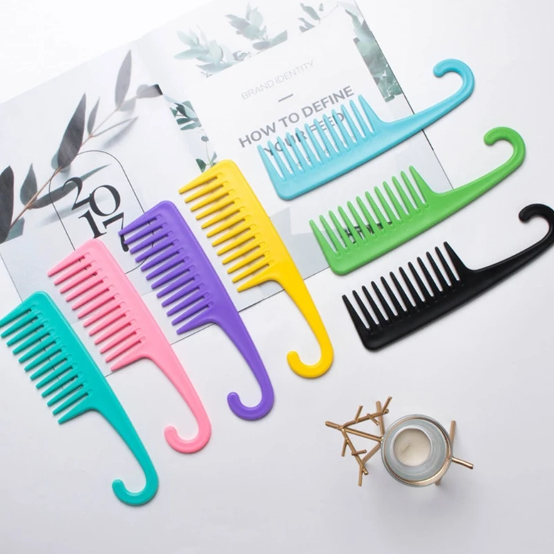 Wide Tooth Comb Detangling Brush Shower Comb With Hook for Curly Hair Wet Dry