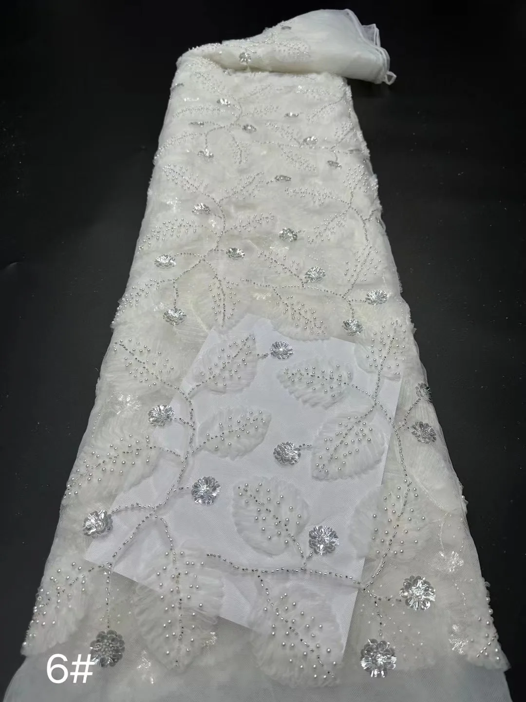 Tela de encaje con cuentas y lentejuelas para vestido de fiesta de boda, exquisito, lujoso, hermoso patrón de hojas, número de 5 yardas, nuevo, 2024