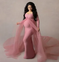 Vestido largo de algodón para maternidad, prenda de verano de tul elástico con capa para fotografía de embarazo y Baby Shower, 2020