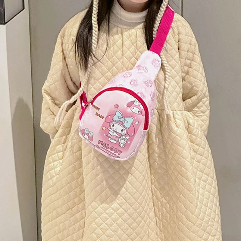 حقيبة صدر Cinnamoroll & Kuromi، حقيبة كتف كرتونية، حقيبة صدر خفيفة، حقيبة تخزين عصرية محمولة، محفظة للعملات المعدنية، حقيبة الهاتف المحمول