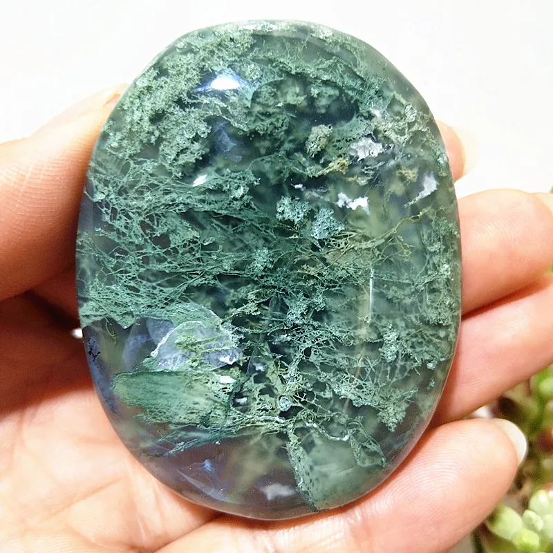 Natural Stone Moss Agate Crystal Palm Plaything Material Spiritual Meditation Reiki Healing Feng Shui Room Decoration