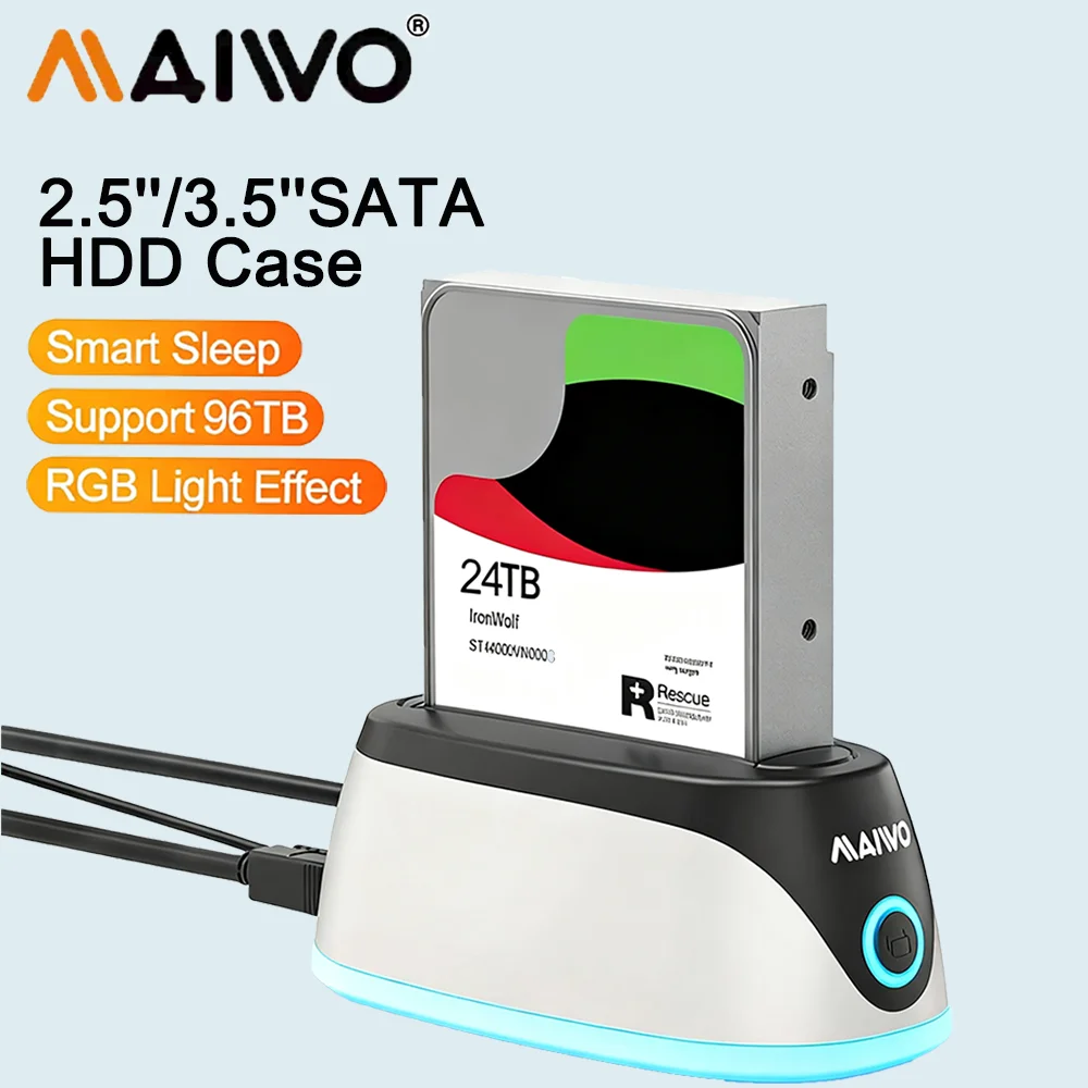 

Док-станция для жесткого диска MAIWO, адаптер USB 3.0 к SATA для 2,5-3,5-дюймового жесткого диска SSD Reader Box, поддержка 24 ТБ