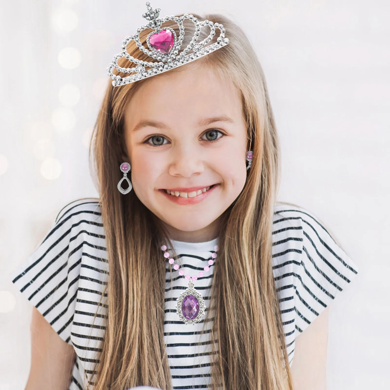 

1Set Snowflake Fairy Wand Glowing Princess Necklace Crown Earring Kids Holiday Performance Costume Set Fairy Snowflake Wands