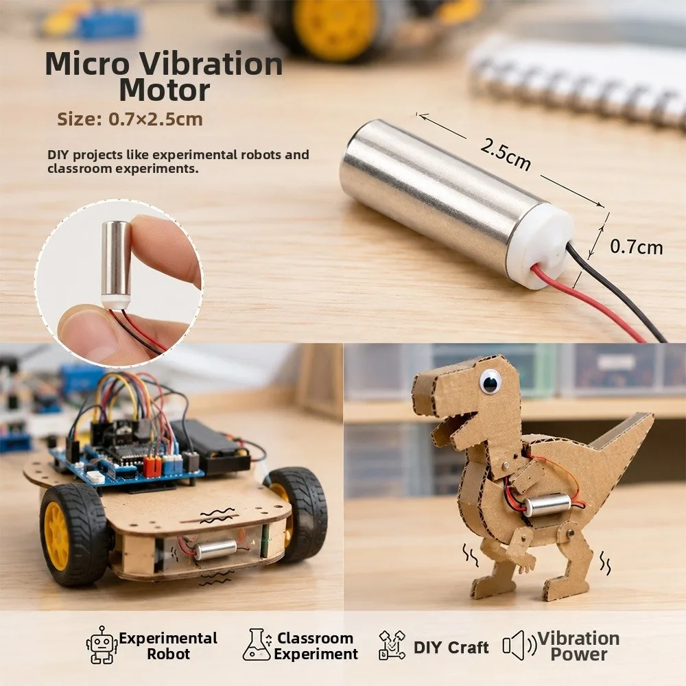 2Pcs 7*25mm Miniature Vibration Motor 3.7V 0.5W Direct Current Strong Vibration Motor 12000rpm Speed