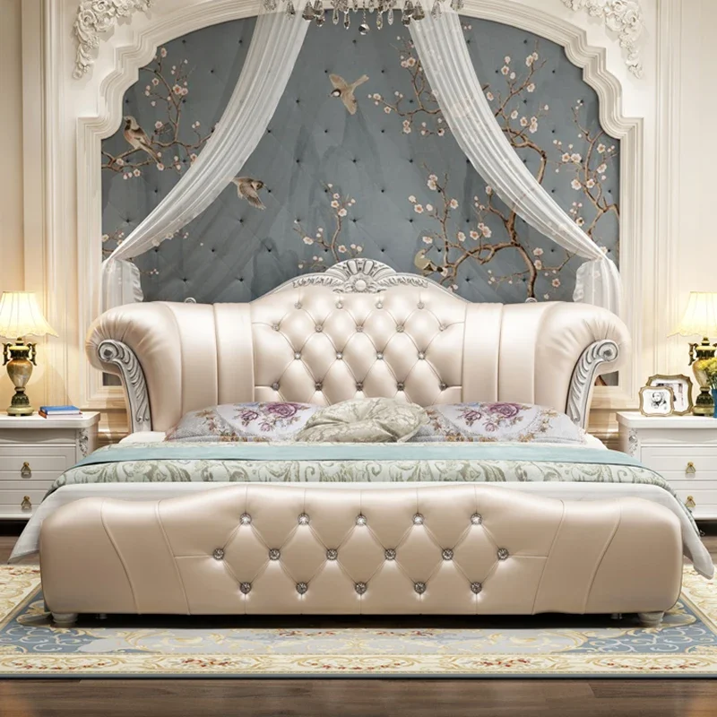 Princess White Unique Double Beds European Style Comferter Wood Queen Twin Bed Frame Modern Camas Luxury Bedroom Set Furniture