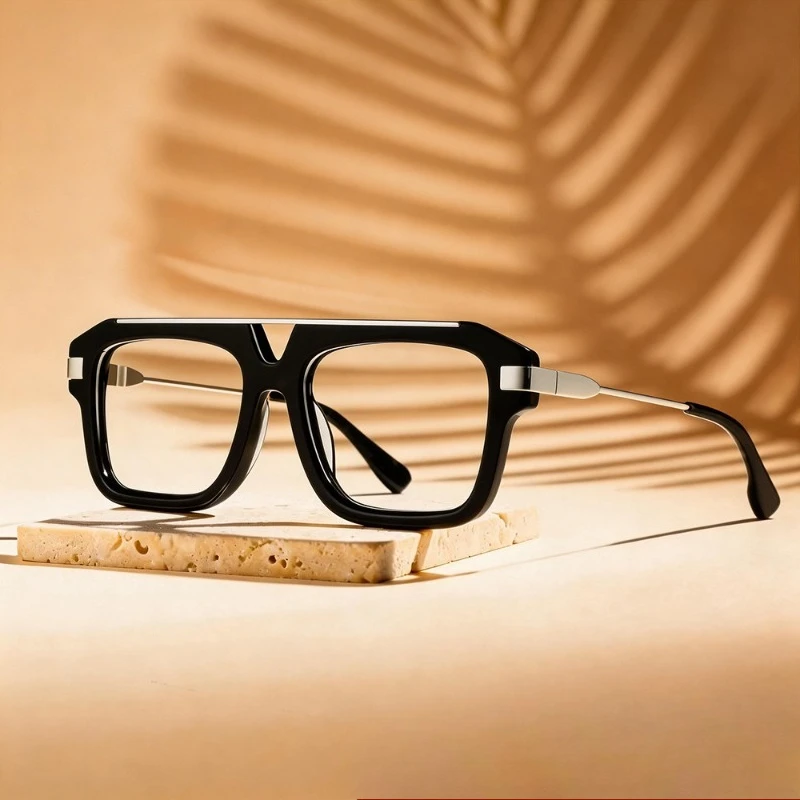 

2026 New Acetate Double Beam Glasses Frame Men Optical Prescription Custom Eyeglasses Women Myopia Reading Personalized Eyewear