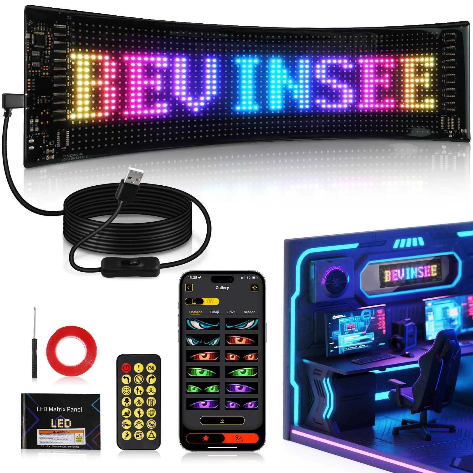 

Окружающий свет, светодиодный дисплей, экраны, дистанционное управление через приложение, светодиодная матрица, пиксельная панель, прокрутка лобового стекла, декоративная вывеска, 5 В для автомобиля