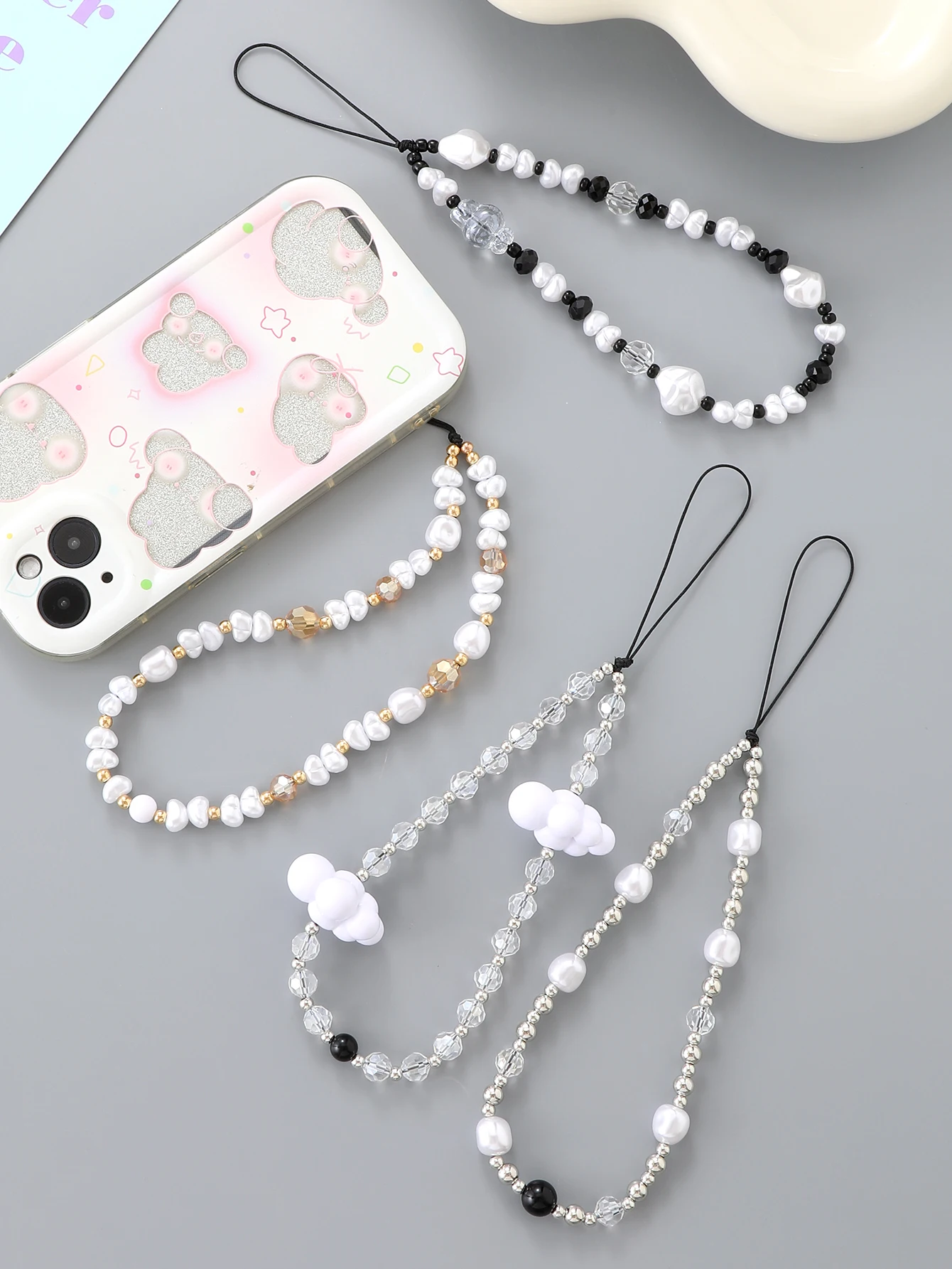 

New Silver Plated Rice Pearl Phone Chain, Fashionable And Versatile, Shaped Pearl Phone Pendant