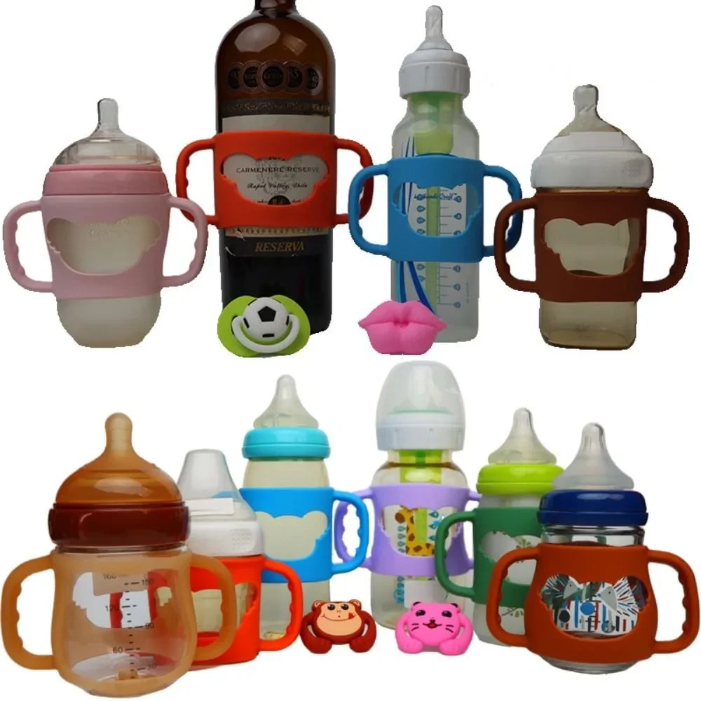 New Mould Bottle Handle Solid Color Silicone Bottle Sleeve BPA Free Soft Bottle protector