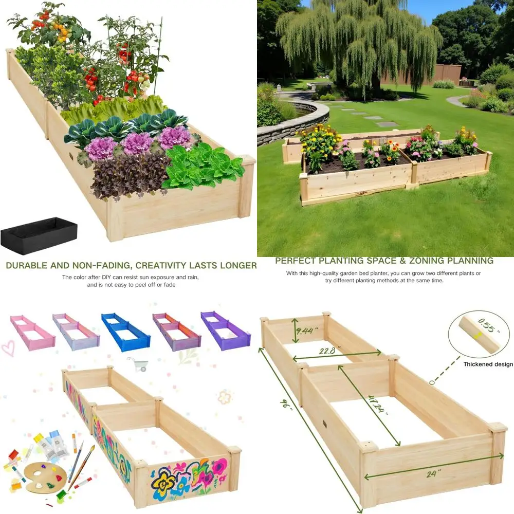 8x2ft outdoor wooden raised garden bed planter for vegetables, garden, lawn, patio,8x4x2 raised garden bed;planter box-natural