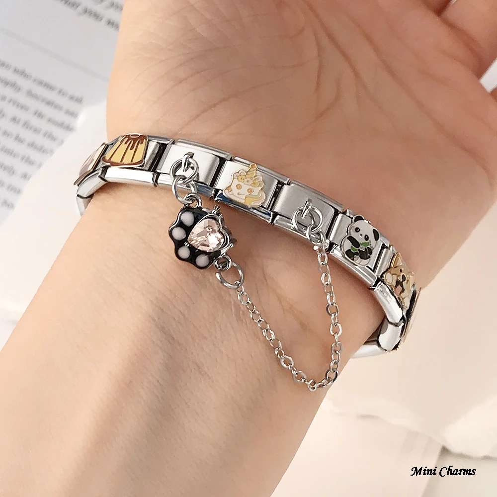 Modischer Stern-Mond-Sonne-Katzenpfoten-Anhänger mit Hängekette, italienische Charms, passend für 9mm Armbänder, Edelstahlschmuck, DIY-Bastelzubehör – Detail 2