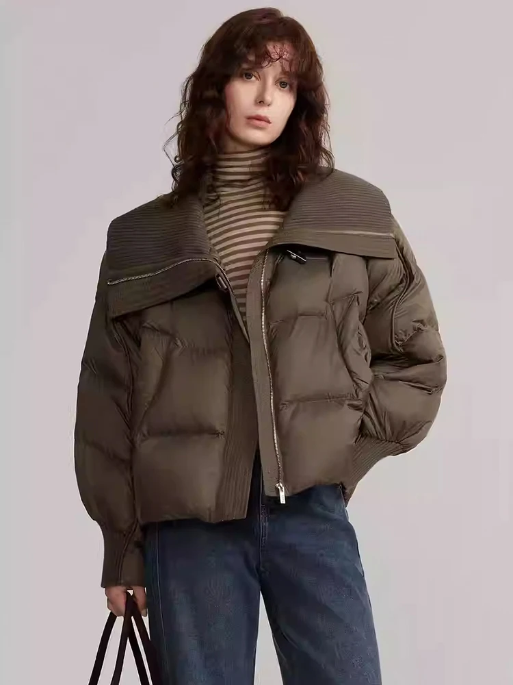 Deep Brown Thickened Short Cotton Jacket Women's Winter New Style Small Size Large Collar Coat Korean Style Loose Fit Cotton ...