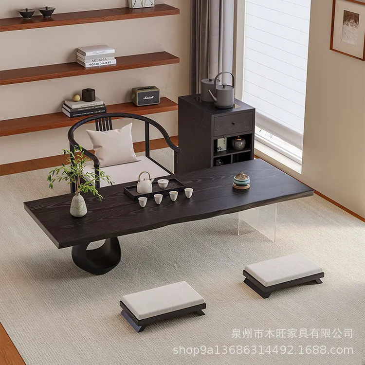 

Solid wood Japanese tatami balcony tea table Modern simple household acrylic suspended wabi **** wind tea table Low table