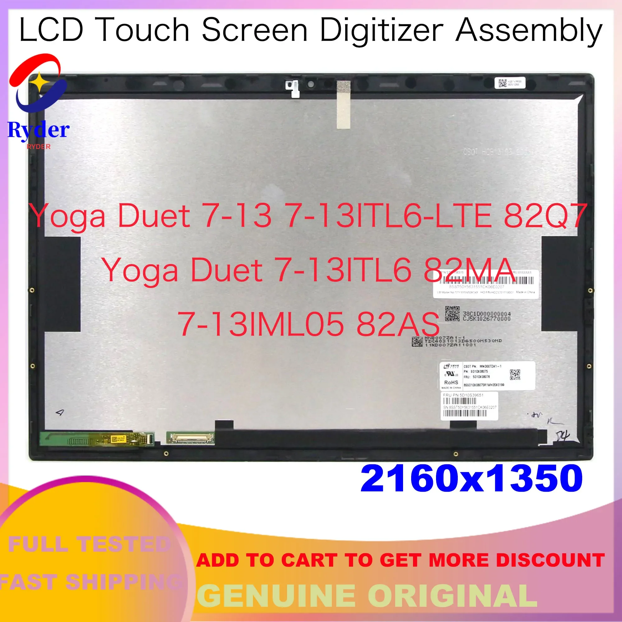 For Lenovo Yoga Duet 7 13IML05 Yoga duet 7 13itl6 Display MND007ZA1-1 5D10S39703 5D10S39651 LCD Touch Screen Assembly