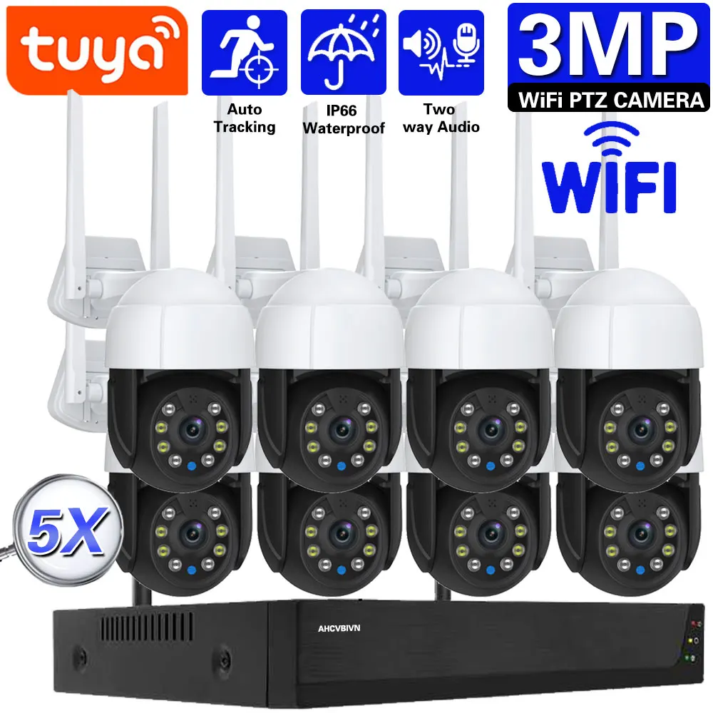 Tuya Smart Life 8CH 3MP TUYA Smart Wireless Wifi Surveillance Security Auto Tracking Camera Color Night Vision Security System