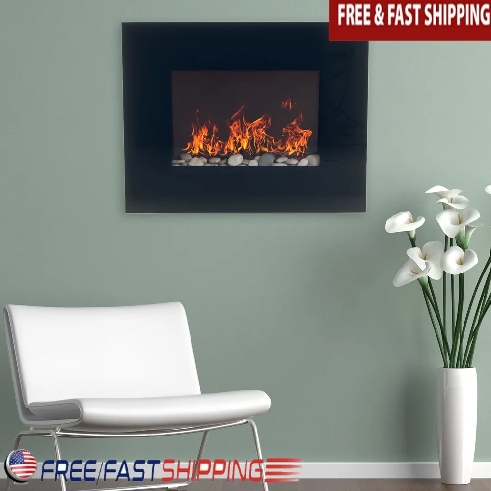 

Настенный электрический каминный обогреватель с дистанционным управлением, регулируемый нагрев, эффект гальки, компактный дизайн, гостиная, спальня