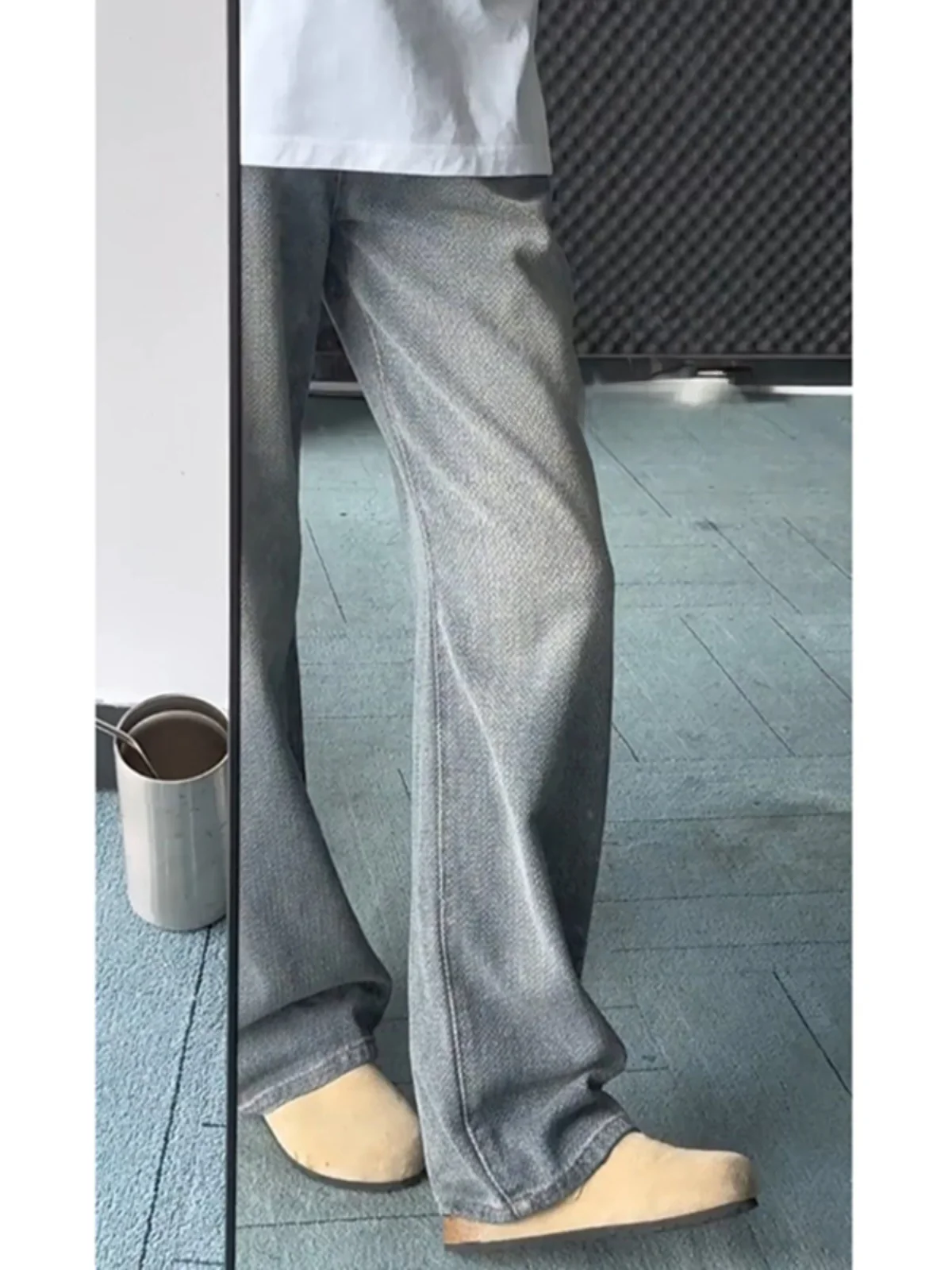 

Retro Blue Men's Jeans Casual Straight Leg High Waist Long Pants Summer Fashion Starry Pattern American High Street Style