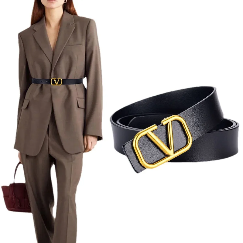 حزام نسائي، بسيط ومتعدد الاستخدامات، جينز عصري على الطراز الكوري، حزام مزخرف، حزام جلد أسود، حزام سروال نسائي