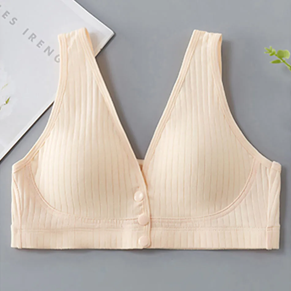 Pregnant Women Cotton Vest Style Non Steel Ring Front Open Button Solid Color Feeding Bra Women Breastfeeding Bra