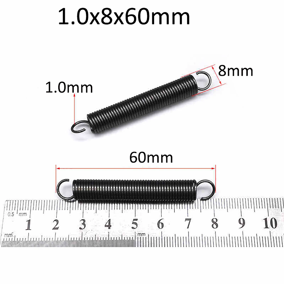 10 buah OD 8mm Diameter kawat 1.0mm pegas ekstensi pegas tekanan kait berakhir pegas baja panjang 30/40/50/60/70/80/100-150mm