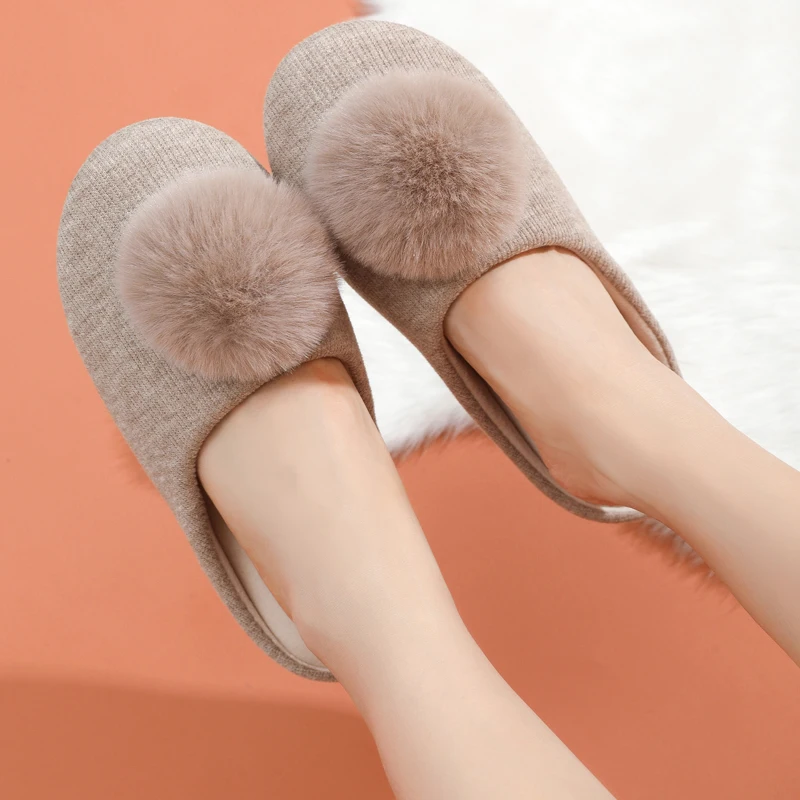 Eyriphy Women Pom Pom Bedroom Slippers Fashion Cute Memory Foam Slides Female Indoor Soft Flat Slippers Cozy Casual Home Shoes