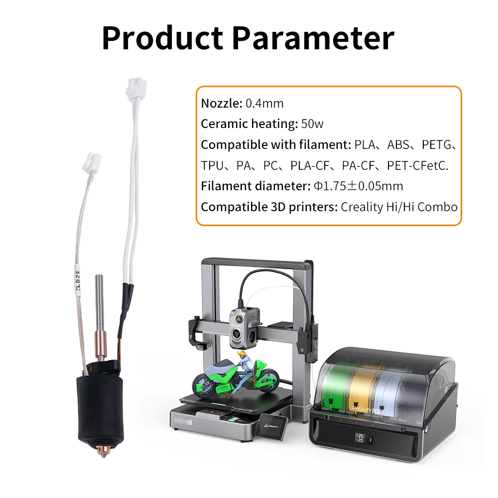 Per Creality Hi Hi Combo Hotend Kit Acciaio temprato Ugello all-in-one Manicotto in silicone Blocco riscaldante in ceramica 300 ° Parte della stampante C3D