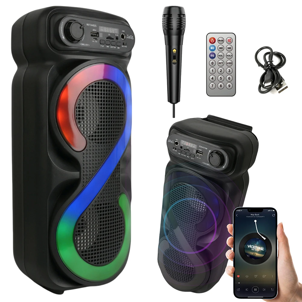 16W Portable Bluetooth Speaker Wireless High Volume Subwoofer Powerful Bass Speakers with RGB Light Family Karaoke